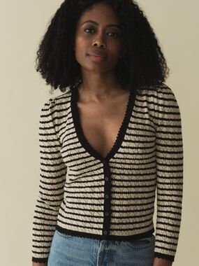 DÔEN Chandel Cardigan (Cotton/Silk) Allaire Stripe Large NWT
